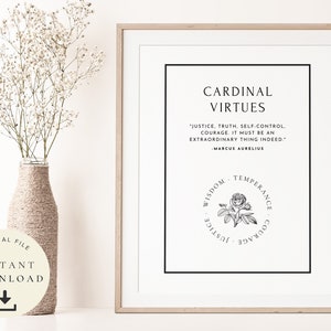 Cardinal Virtues, Wisdom, Temperance, Courage Wall Art, Justice, Ancient Words, Stoicism Print, Inspirational Saying, Philosophical Poster