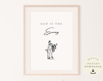 Ego is the Enemy , Ryan Holiday, Book Cover Print, Gift for Stoic , Stoicism, Positive Wall Art, Light Academia, Roman Statue, Minimal Life