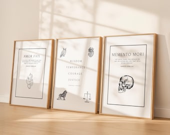 Stoic Poster, Stoicism Art, Meditations , Amor Fati Print, Memento Mori, Latin Digital Quotes, Ancient Wisdom Words, Philosopher, Virtues