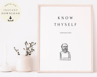 Cita de Sócrates, Conócete a ti mismo, Antigua Grecia, Impresión de filosofía, Arte filosófico, Cartel motivacional, Busto de estatua, Para encontrarte a ti mismo en la pared