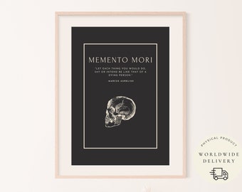 Póster Memento Mori en negro carbón, lámina de Marco Aurelio, filosofía estoica, regalo para él/ella, motivador e inspirador.