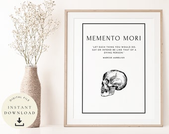 Impresión Memento Mori, Cita de Marco Aurelio, Cartel de estoicismo, Arte estoico, Citas motivacionales, Descarga instantánea, Decoración estética de la habitación, Séneca