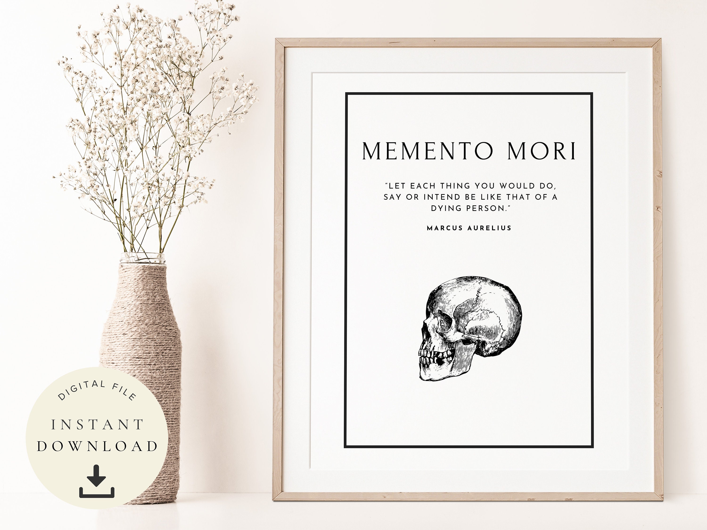 Memento Mori Print, Marcus Aurelius Quote, Stoicism Poster, Stoic Art, Motivational Quotes, Instant Download, Aesthetic Room Decor, Seneca