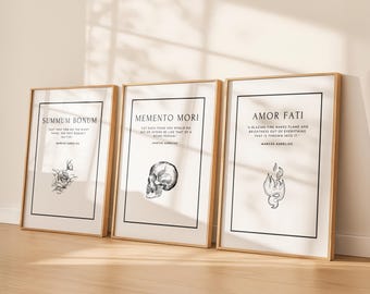 Stoic Posters Set, Marcus Aurelius Quotes, Stoicism Art, Memento Mori, Philosophy Poster, Inspirational, Motivational, Meditations