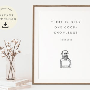 Socrates Head, Philosophical Art, Greek Philosopher Print, Motivational Poster, Knowledge Wisdom Quote, Black And White,  Ancient Greece