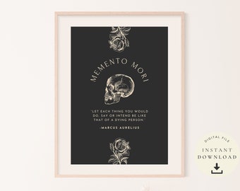 Stoicism Artwork, Stoic Quotes, Memento Mori, Poster Marcus Aurelius, Philosophy Wall Decor, Latin Digital Printable, Human Skull Art