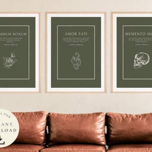 Memento Mori Motivation, Amor Fati Gift, Marcus Aurelius Design, Stoicism Print, Stoic Download, Set of 3 Poster Quote, Philosophy Picture