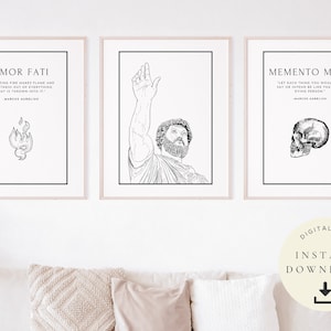 Marcus Aurelius Art, Gift for Stoic , Stoicism Print, Memento Mori, Ancient Wisdom Words, Amor Fati, Inspirational , Motivational, Set of 3