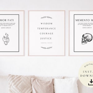 Stoic Poster, Stoicism Print, Gift for Philosopher, Marcus Aurelius Quote, Latin Digital Print, Minimalist, Human Skull, Inspirational Wall