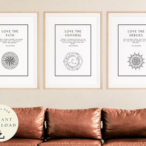 David Bowie Print, Starman, Ziggy Stardust, Music Poster, Wall Art Set of 3, Vintage Rock, Inspiring Quote, Motivating, Housewarming Gift