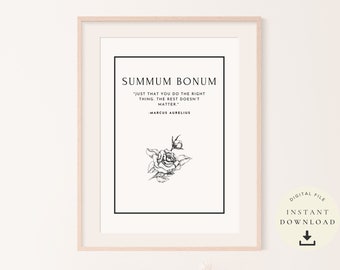 Marcus Aurelius, Summum Bonum Print, Stoic Meditations, Stoicism Poster, Philosophy Teacher, Positive, Philosophical Quotes, Illustration