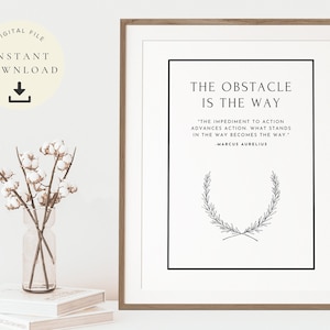 Book Cover Art, The Obstacle is the Way, Stoic Philosophy, Motivational Prints, Inspirational Poster, Stoicism Gift, Marcus Aurelius Quote