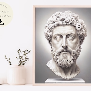 Retrato de Marco Aurelio, Filosofía del estoicismo, Regalo para estoico, Cartel del emperador romano, Arte de meditaciones, Obra de arte digital, Estética de decoración de habitaciones