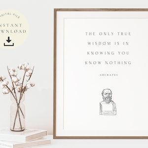 Socrates Poster, The Only True Wisdom, Philosophy Print, Athens Art, Ancient Greek, Motivational, Know Nothing, Philosophical Quotes Wall