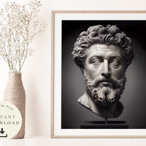 Marcus Aurelius Print, Stoicism, Portrait Art, Motivational Poster, Roman Empire, Ancient Rome, Philosophical Inspiration, Gift Idea