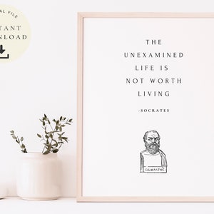 Socrates Philosopher, The Unexamined Life Poster, Philosophy Print, Great Quotes, Motivational Art, Ancient Greek, Statue Bust, Hellenic