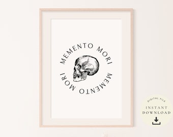 Memento Mori Print, Stoic Philosophy, Stoicism Art, Inspirational Poster, Human Skull, Skeleton, Philosophical Quotes, Seneca, Latin Wall