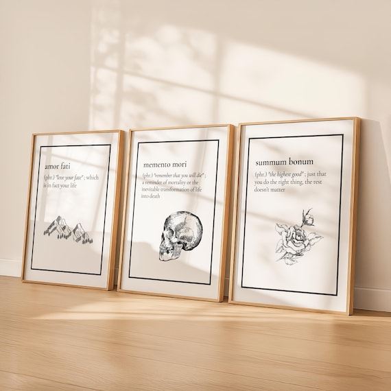 Stoic Quotes, Memento Mori Print, Amor Fati Poster, Stoicism, Marcus Aurelius, Philosopher, Motivational Wall Art, Inspirational, Set of 3