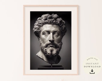 Lámina de Marco Aurelio, Estoicismo, Retrato artístico, Póster motivacional, Imperio romano, Antigua Roma, Inspiración filosófica, Idea de regalo