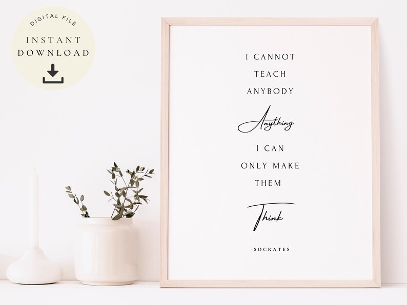 Filosofía griega, cita de Sócrates, lámina inspiradora, arte filosófico, regalo para filósofos, póster tipográfico, clásico, minimalista, blanco imagen 2