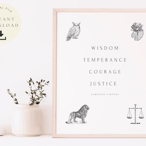 Cardinal Virtues, Stoicism Print, Daily Stoic, Wisdom Quote, Motivational Art, Inspirational Poster, Gift, Temperance, Courage, Justice