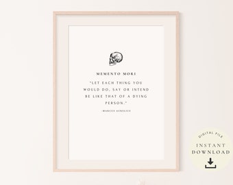 Memento Mori Print, Stoic Meditations, Stoicism Art, Marcus Aurelius, Skeleton Poster, Human Skull, Philosophy Quote, Illustration, Macabre