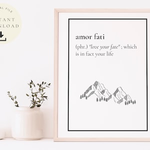 Stoic Print, Amor Fati Poster, Love of Fate, Mountain Art Picture, Stoicism Quote, Motivational, Mental Health, Philosophy, Latin Digital