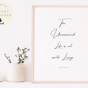Socrates Poster, The Unexamined Life, Typography Poster, Western Philosophy, Motivational Quotes, Positive Wall Art, Ancient History Wall