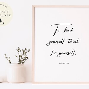 Socrates Quote, To Find Yourself, Philosophy Print, Philosophical Art, Motivational Poster, Type Typography, Hand Written, Ancient Greek