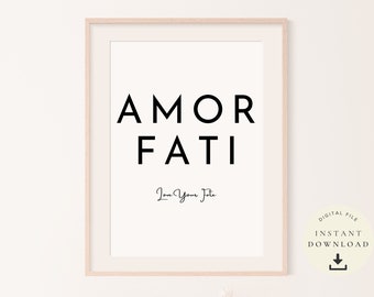 Plakat Amor Fati, Druk stoicki, Sztuka stoicyzmu, Marek Aureliusz, Starożytne słowa mądrości, Filozofia, Cytaty motywacyjne, Seneka, Dekoracja ścienna