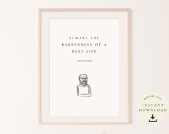 Socrates Statue, Gift for Philosopher, Philosophy Poster, Positive Quote, Ancient Wisdom Words, Greece, Motivational Wall Art, Life Wall