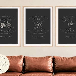 Albert Einstein Print, Science Wall Art, Brainy Quote, Graduation Gift, Physics Poster, Theory Of Relativity, Set of 3, Scientist, Inspiring