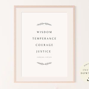 Stoic Virtues, Stoicism Print, Motivational Poster, Inspirational Quote, Wisdom, Justice, Temperance, Courage, Philosophy Art, Gift Idea