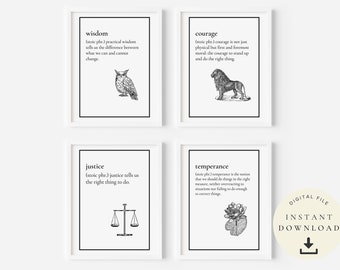 Stoischer Spruch, Kardinal Tugenden Weisheit Zitat, Stoizismus Geschenk, Mut Philosophie, motivierendes Poster, inspirierende Kunst, philosophischer Druck