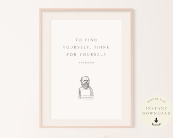 Socrates Bust, Philosophy Quote  , Philosophical Poster, To Find Yourself, Motivational Art, Ancient Wisdom, Literature, Books, Athens Wall