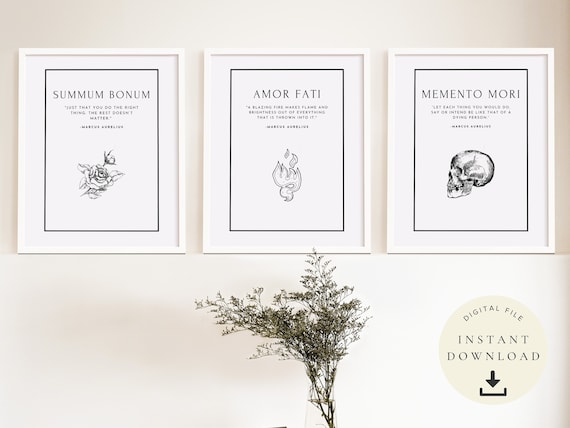 Stoicism Prints, Marcus Aurelius Quote, Stoic Art, Memento Mori, Philosophy Poster, Inspirational, Motivational, Meditations, Set of 3