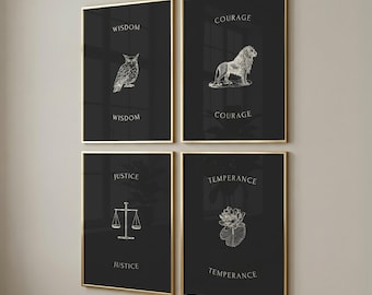 Vier Kardinaltugenden Print Set, Stoiker, Alte Weisheiten Poster (Digitaler Download), Aurelius Geschenk
