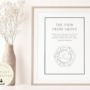 Marcus Aurelius Art, View From Above, Stoic Affirmation, Stoicism Print, Inspirational Poster, Gift for Philosopher, Astronomy, Stars Wall