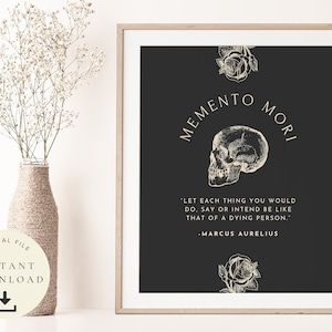 Stoicism Artwork, Stoic Quotes, Memento Mori, Poster Marcus Aurelius, Philosophy Wall Decor, Latin Digital Printable, Human Skull Art