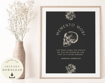 Stoicism Artwork, Stoic Quotes, Memento Mori, Poster Marcus Aurelius, Philosophy Wall Decor, Latin Digital Printable, Human Skull Art