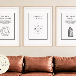 Virtudes cardinales, Arte de Marco Aurelio, Impresión estoica, Sabiduría, Coraje, Cita de estoicismo, Regalo de filosofía, Arte de inspiración, Dicho filosófico