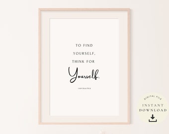 Socrates Philosopher, To Find Yourself Poster, Ancient Wisdom, Philosophical Art, Motivational Quotes, Quote Print Gift, Athens Decor Wall