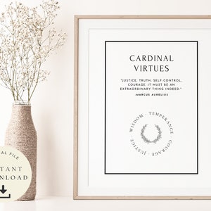 Virtudes Cardinales, Filosofía Estoica, Don Estoicismo, Séneca, Marco Aurelio, Justicia, Verdad, Palabras de Sabiduría Antigua, Pared de Impresión Digital Latina
