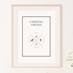 Cardinal Virtues, Stoic Art, Stoicism Print, Marcus Aurelius, Wisdom, Temperance, Philosophical Quotes, Ancient, Philosophy Wall Poster