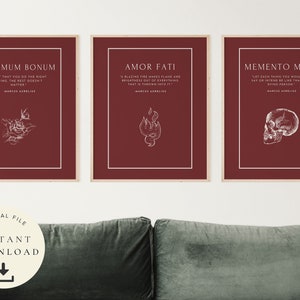 Stoicism Art Memento Mori, Printable Marcus Aurelius, Amor Fati Gift, Stoic Print, Philosophical, Motivation, Philosophy Print, Set of 3