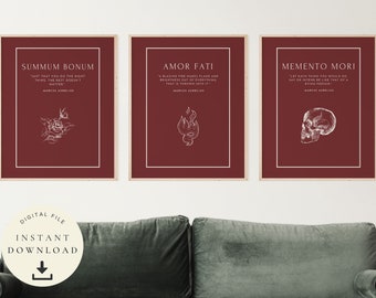 Stoicism Art Memento Mori, Printable Marcus Aurelius, Amor Fati Gift, Stoic Print, Philosophical, Motivation, Philosophy Print, Set of 3