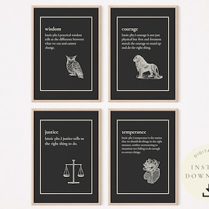 Stoic Virtues Poster, Marcus Aurelius Design Prints, Stoicism Wall Art, Philosopher Quotes, Motivating Gifts, Epictetus Philosophy, Roman