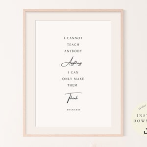 Filosofía griega, cita de Sócrates, lámina inspiradora, arte filosófico, regalo para filósofos, póster tipográfico, clásico, minimalista, blanco imagen 1