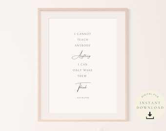 Filosofía griega, cita de Sócrates, lámina inspiradora, arte filosófico, regalo para filósofos, póster tipográfico, clásico, minimalista, blanco