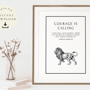 Ryan Holiday, El coraje está llamando, Arte estoico, Cita de Marco Aurelio, Cartel de estoicismo, Portada del libro, Arte de pared motivacional, Muro de filosofía